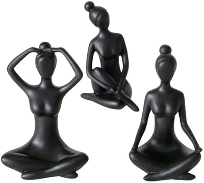 Boltze - Set/3 - Beelden - Sculpturen - Figuren - Yoga - Vrouw - Hoogte 10 cm - Zwart