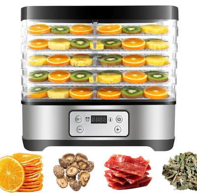 RVS Voedseldroger - 5 Verstelbare Droogrekken - LED Display - 300W - 35-70°C Temperatuurregeling - 24-uurs Timer - BPA-vrij