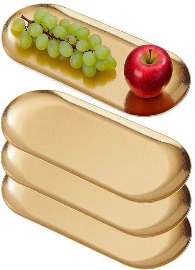 RVS Platte Borden voor Voorgerecht 26x11cm,Set van 4,Kleine Dinerborden,Ovaal，Goud