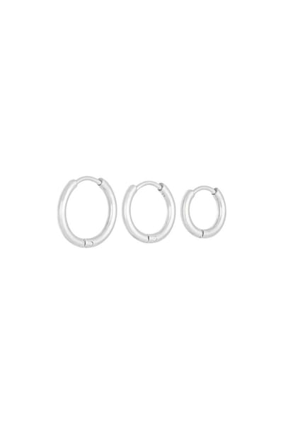 Yehwang set oorringen dames hoops - Zilverkleurig - Stainless steel - Nikkelvrij - Ø 1.2/1.4/1.6 cm