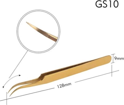 Pincet GS 10 Gold- Voor het aanbrengen van wimper extensions - Tweezer - Curved
