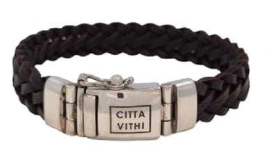 Jonline Zilveren Citta Vithi Zwart Leren Gevlochten Buddha Armband model 10 maat S