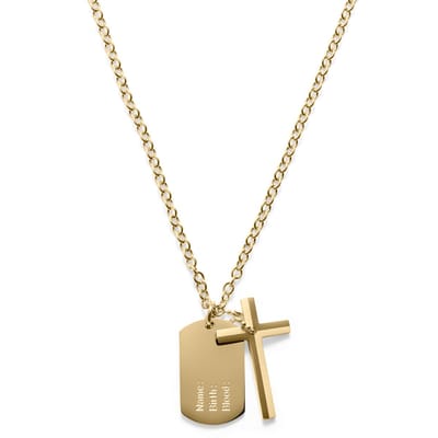 Stijlvolle Goudgekleurde Stalen Ketting met Kruis & Dogtag
