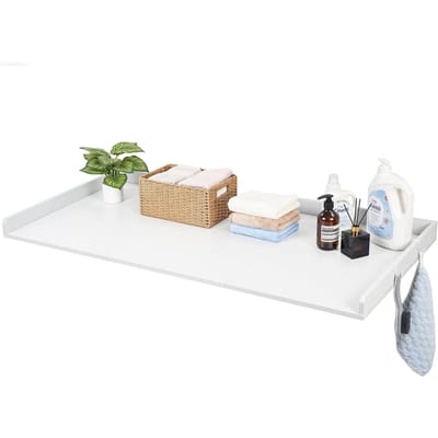 Plateau pour Lave-linge Sèche-linge, 137 x 69,9 cm Plateau en Bois pour Lave-linge et Sèche-linge avec Bord et Crochets, Plateau Résistant à l'Eau pour Placard à Linge