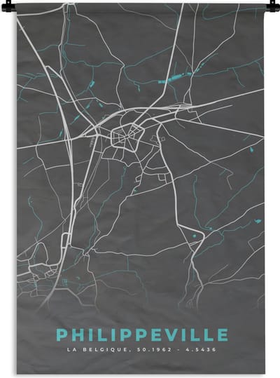 Wandkleed - Wanddoek - België – Philippeville – Stadskaart – Kaart – Blauw – Plattegrond - 120x180 cm - Wandtapijt