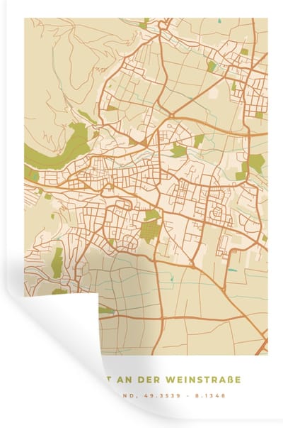Muurstickers - Sticker Folie - Neustadt an der Weinstraße - Kaart - Vintage - Plattegrond - Stadskaart - 20x30 cm - Plakfolie - Muurstickers Kinderkamer - Zelfklevend Behang - Zelfklevend behangpapier - Stickerfolie
