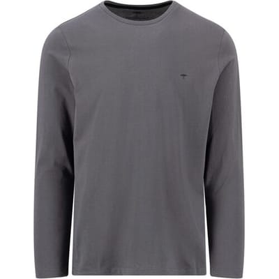Fynch-Hatton T-Shirt Solid Color Crew Neck Long Sleeve Asphalt / male