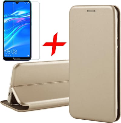 Hoesje geschikt voor Huawei Y7 (2019) + Screenprotector Case Friendly - Book Case Flip Wallet - iCall - Goud