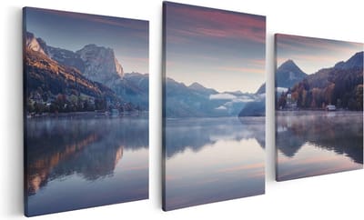Artaza Canvas Schilderij Drieluik Meer In De Bergen - 120x60 - Foto Op Canvas - Canvas Print