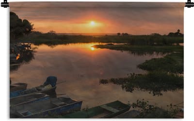 Wandkleed - Wanddoek - Zonsondergang aan het water bij de Pantanal - 150x100 cm - Wandtapijt