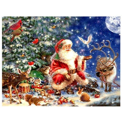 Volledige ronde diy diamant schilderij Kerstman en herten diamant borduurwerk kerst kruissteek 20X30CM blue