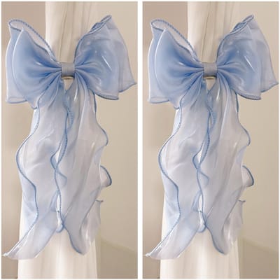 Daity Set van 2 Franse zijden strikgordijnbinders - elegante decoratieve koorden met kanten lint voor huisdecoratie (blauw)