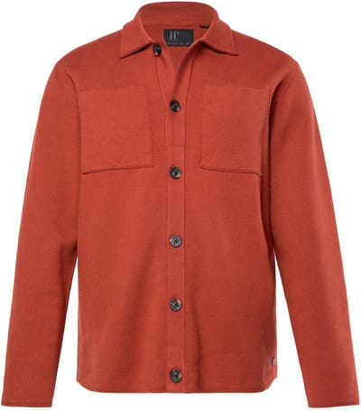 JP 1880 - Heren - Gebreid overshirt FLEXNAMIC® 2 borstzakken - Baksteenbruin - Maat 3XL