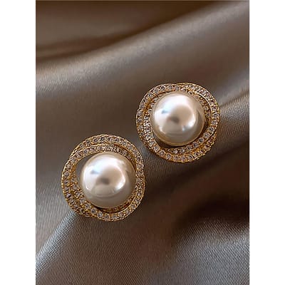 2 stuks retro Franse roos parel bloemblad oorbellen geschikt voor dagelijkse accessoires voor dames gray