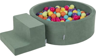KiddyMoon speeltuin fluweel van schuim met fluweel rond ballenbad ballenbad (200 ballen) + kleine ballenbakken voor baby's speelbad hindernisbanen, made in the eu, lichtgroen/geel/turquoise/oranje/dun