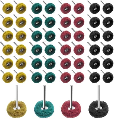 Abrasieve polijstwielen 25 mm in 4 kleuren - 80 stuks met korrel 120/180/320/400 voor slijpen en polijsten van diverse materialen