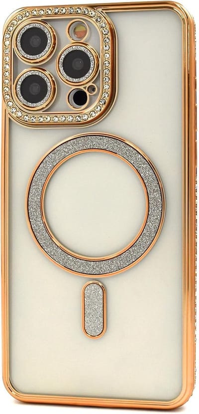 Diamant Glitter Telefoonhoesje Geschikt voor Magsafe met Camera Bescherming voor iPhone 15 Pro - FuturiQ - Goud