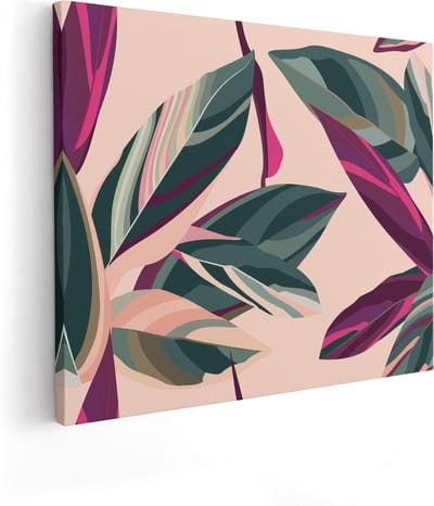 Artaza Canvas Schilderij Botanisch Bladpatroon - 100x80 cm - Groot - Wanddecoratie Bloemen - Muurdecoratie Botanisch - Schilderijen Op Canvas