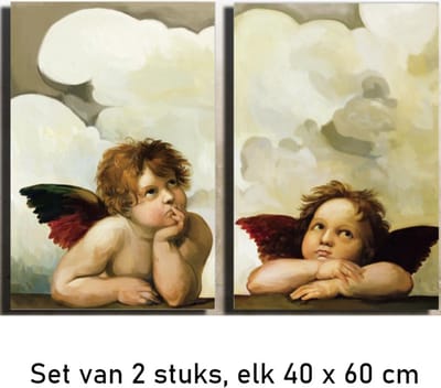 Allernieuwste.nl® SET Canvas Schilderij Kind Engeltjes 2 stuks - Kunst aan je Muur - Realistisch - Kleur Blauw - SET v 2 stuks 40 x 60 cm