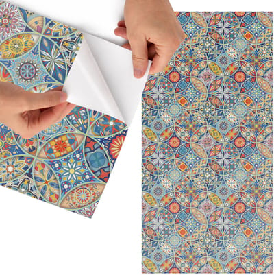 Tulup Meubelfolie - Kleurrijk mozaïek Plakfolie Meubels - 75x150 cm - Blauw Meubelfolie - Wrapfolie Keuken - oosters Meubelfolie - Decoratiefolie - Tafeldecoratie - Achtergronden en patronen