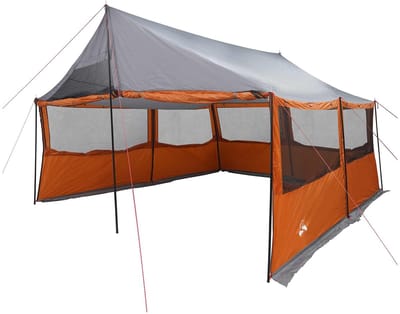 vidaXL - Familietent - met - dak - Grijs - en - Oranje - 450 - x - 400 - x - 265 - cm