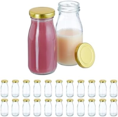 PromoHome Glazen flesjes 150 ml - sap drinkflessen met gouden schroefdop - 24 stuks