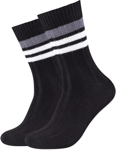 camano Unisex Cosy Bamboo Striped Boot Socks, 2-pack, warm, bamboevezel, verstevigde hiel en teen, handgebreide teen, ademend, zacht, verkoelend, duurzaam, comfortabel, hoogwaardig, stijlvol.
