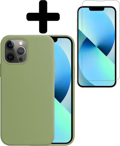 Hoesje - Met Screenprotector - Geschikt voor Apple iPhone 13 Pro - Sterk & Shockproof - Telefoon Hoes - Back Cover - Siliconen Case - Telefoonhoes - Groen