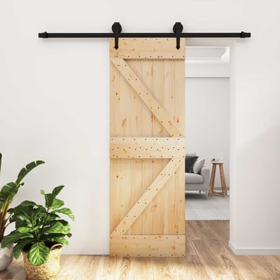 vidaXL - Schuifdeur - Naturel - en - Zwart - 70 - x - 210 - cm - Massief - Pine - Hout