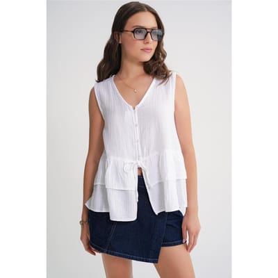 V-hals Knopjes Katoenen Blouse