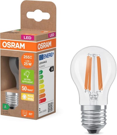 LED-lamp minibolvorm met decoratieve gloeidraad, energiezuinig, E27, 1,2 W, warm wit