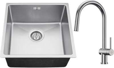 Auralum max Spoelbak RVS (44x44CM) – Spoelbak Keuken Met Keukenkraan Met Uittrekbare Uitloop - Spoelbakken Keuken – Wasbak Keuken - RVS