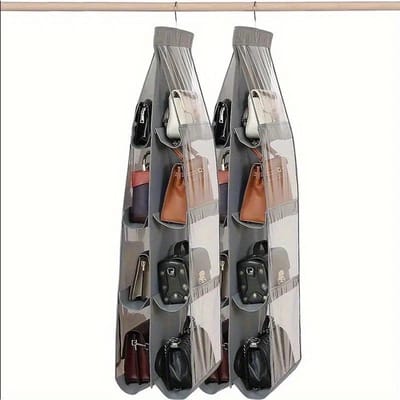 2-pack Handtas Hangende Portemonnee Organizer voor Kast, 8 Vakken Handtas Opberg Organizer Hanger Oxford Stof Kast Pack of 2 gray