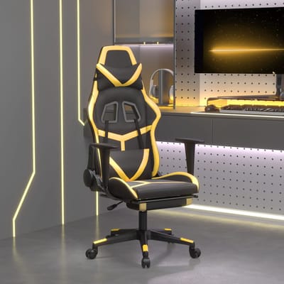 vidaXL - Massage - gamestoel - met - voetensteun - kunstleer - zwart - & - goudkleurig