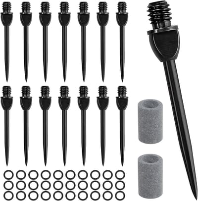 Set van 15 Stalen Dartpunten 2BA met 30 O-Ringen - Converter voor Zachte Darts naar Stalen Darts - Inclusief Slijper voor Standaard Dartvluchten