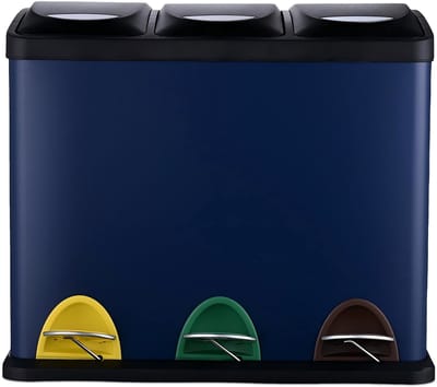 Prullenbak keuken - 3x 8 liter - afvalscheiding - metaal - blauw