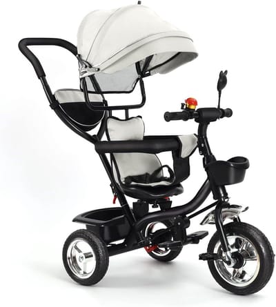 Kinderdriewieler - Loopfiets Kinderen - Veilig Buiten Spelen - Verstelbare Duwstang - 46x75x106CM - Grijs