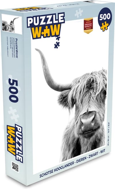 Puzzel Schotse hooglander - Dieren - Zwart - Wit - Legpuzzel - Puzzel 500 stukjes