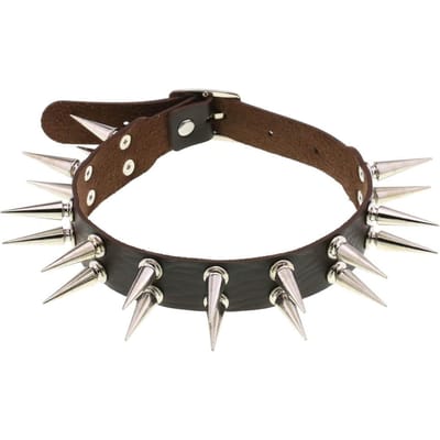 Lange Choker met Pinnen voor Dames Heren Zwart PU Leer Goth Emo Accessoires Punk Choker Gotische Ketting Cosplay Sieraden koffie