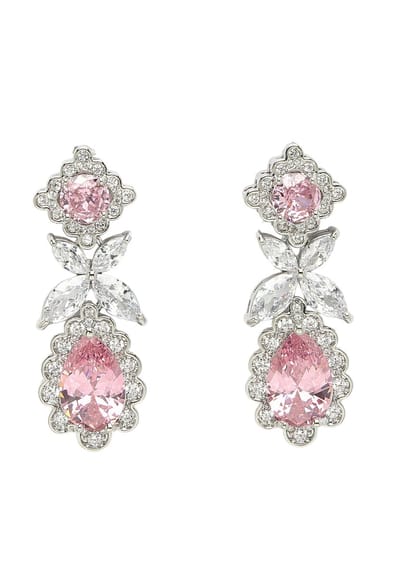 AVANT-GARDE PARIS Diva Beautiful Floral Geometric Earrings - Roze 1.3cm x 3.9cm - 1 stuk - Rhodium Plated met Zirconia