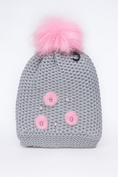 Il Bambini - warme hippe wintermuts voor meisjes - kindermuts - grijs met pompom