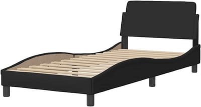 Bedframe met hoofdbord - Eenpersoonsbed logeerbed - Slaapkamer meubel - Multiplex lattenbodem - 80x200 cm - Zwart