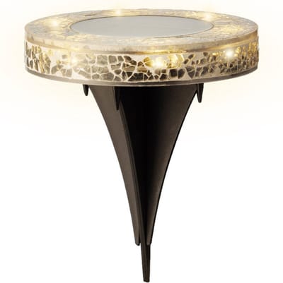 Lumineo Grondspot solar tuinverlichting - mozaiek - grijs - D12 x H13 cm - prikspot