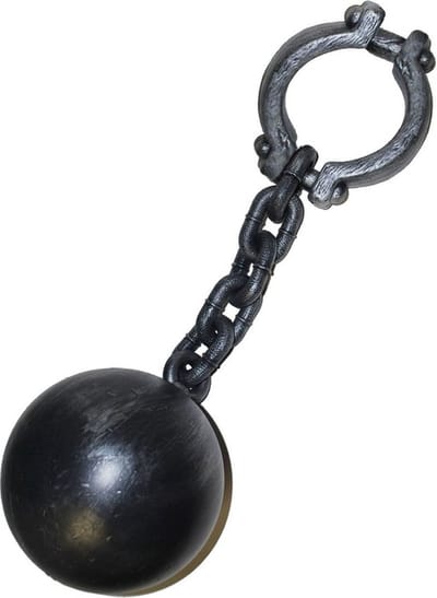 Funny Fashion Jumbo enkel ketting met kogel - 55 cm - kunststof - boeven - gevangenen - halloween