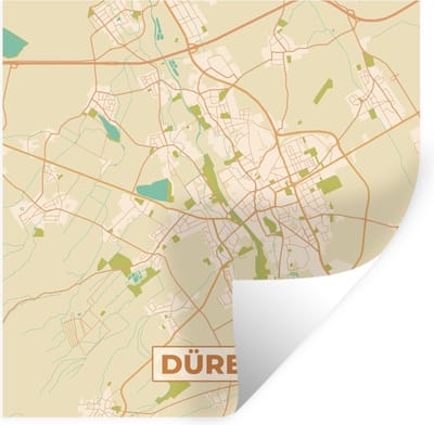 Muurstickers - Sticker Folie - Plattegrond - Düren - Kaart - Vintage - Stadskaart - 100x100 cm - Plakfolie - Muurstickers Kinderkamer - Zelfklevend Behang XXL - Zelfklevend behangpapier - Stickerfolie