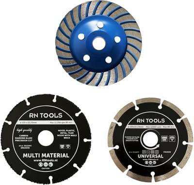 RNtools Diamantschijven 3-delig - 125 x 22.23 mm - bestaande uit Diamantschijf Universeel, Diamant Komschijf Turbo Wave en Carbide Multi Slijpschijf