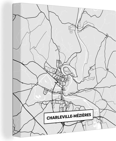 Canvas Schilderij Kaart – Stadskaart – Frankrijk - Charleville-Mézières - Plattegrond - 20x20 cm - Wanddecoratie
