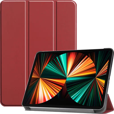 Hoes - Geschikt voor Apple iPad Pro (2021) - 11 inch - 3e generatie - Dun & Stevig - Trifold Bookcase - Hard Cover - Hardcover Book Case - Tablet Hoesje - Donkerrood