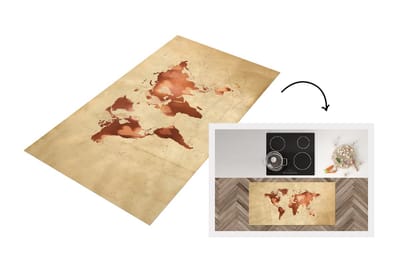Keukenloper - Loper keuken - Wereldkaart - Brons - Harten - 120x60 cm - Keukenloper vinyl