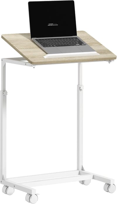 Verstelbare bijzettafel - C-vorm tafel - Laptop werken - Kantelbaar blad - 55x36x82.5 cm - Eiken en wit